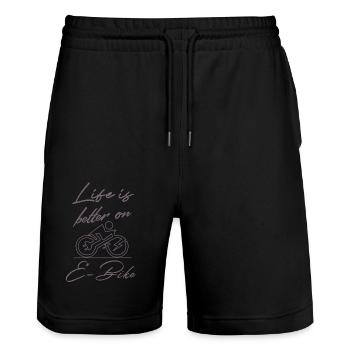 Life is better on E-bike Funny saying E-biker - Stanley/Stella Trainer Unisex Organic Jogging Shorts - black - Front - Nik (191cm) & Marisol (170cm)