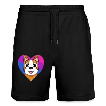 Bisexual Welsh Corgi Pembroke Dog Gift - Stanley/Stella Trainer Unisex Organic Jogging Shorts - black - Front - Nik (191cm) & Marisol (170cm)
