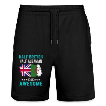 Half British Half Albanian - Stanley/Stella Trainer Unisex Organic Jogging Shorts - black - Front - Nik (191cm) & Marisol (170cm)