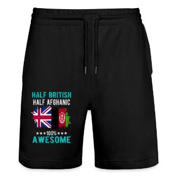 Halb Brite Halb Afghane - Stanley/Stella Unisex Bio Joggingshorts Trainer  - Schwarz - Vorne - Nik (191cm) & Marisol (170cm)