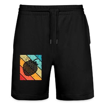 Strawberry Fruit Lover Retro Healthy Gift idea - Stanley/Stella Unisex Bio Joggingshorts Trainer  - Schwarz - Vorne - Nik (191cm) & Marisol (170cm)