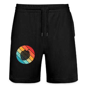 Strawberry Fruit Lover Retro Healthy Gift idea - Stanley/Stella Unisex Bio Joggingshorts Trainer  - Schwarz - Vorne - Nik (191cm) & Marisol (170cm)