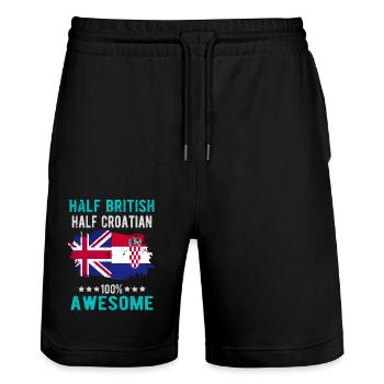 Halb Brite Halb Kroate - Stanley/Stella Unisex Bio Joggingshorts Trainer  - Schwarz - Vorne - Nik (191cm) & Marisol (170cm)