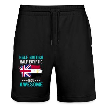 Half British Half Egyptian - Stanley/Stella Trainer Unisex Organic Jogging Shorts - black - Front - Nik (191cm) & Marisol (170cm)