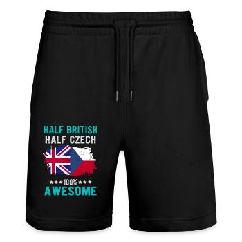 Halb Brite Halb Tscheche - Stanley/Stella Unisex Bio Joggingshorts Trainer  - Schwarz - Vorne - Nik (191cm) & Marisol (170cm)