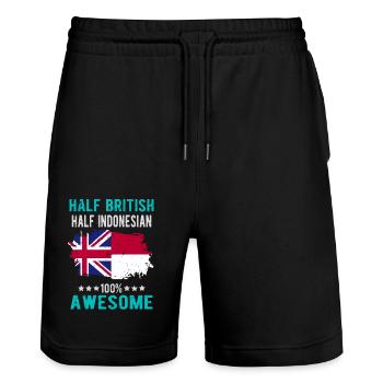 Half British Half Indonesian - Stanley/Stella Trainer Unisex Organic Jogging Shorts - black - Front - Nik (191cm) & Marisol (170cm)