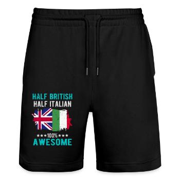 Halb Brite Halb Italiener - Stanley/Stella Unisex Bio Joggingshorts Trainer  - Schwarz - Vorne - Nik (191cm) & Marisol (170cm)