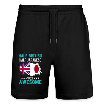 Halb Brite Halb Japaner - Stanley/Stella Unisex Bio Joggingshorts Trainer  - Schwarz - Vorne - Nik (191cm) & Marisol (170cm)
