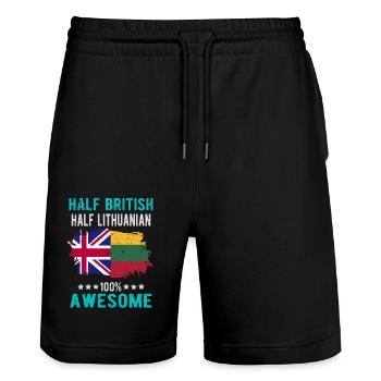 Half British Half Lithuanian - Stanley/Stella Trainer Unisex Organic Jogging Shorts - black - Front - Nik (191cm) & Marisol (170cm)