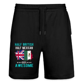 Halb Brite Halb Mexikaner - Stanley/Stella Unisex Bio Joggingshorts Trainer  - Schwarz - Vorne - Nik (191cm) & Marisol (170cm)