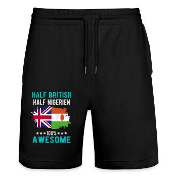 Halb Brite Halb Nigrer - Stanley/Stella Unisex Bio Joggingshorts Trainer  - Schwarz - Vorne - Nik (191cm) & Marisol (170cm)
