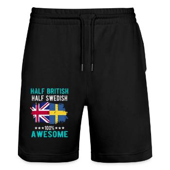 Halb Brite Halb Schwede - Stanley/Stella Unisex Bio Joggingshorts Trainer  - Schwarz - Vorne - Nik (191cm) & Marisol (170cm)