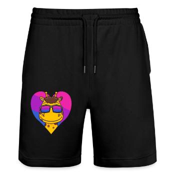 Bisexual Giraffe Gift - Stanley/Stella Trainer Unisex Organic Jogging Shorts - black - Front - Nik (191cm) & Marisol (170cm)