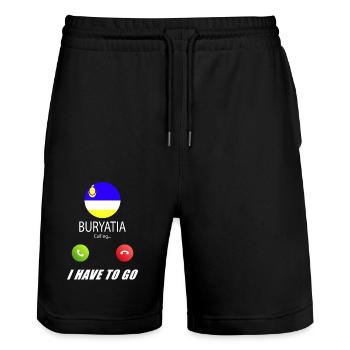 Buryatia ruft an Lusiger Flaggen Spruch - Stanley/Stella Unisex Bio Joggingshorts Trainer  - Schwarz - Vorne - Nik (191cm) & Marisol (170cm)