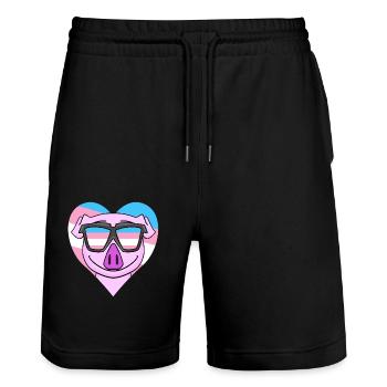 Transgender Transsexual Pig Gift - Stanley/Stella Trainer Unisex Organic Jogging Shorts - black - Front - Nik (191cm) & Marisol (170cm)