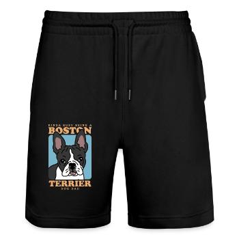 Boston Terrier Dad Hunde Hundebesitzer Geschenk - Stanley/Stella Unisex Bio Joggingshorts Trainer  - Schwarz - Vorne - Nik (191cm) & Marisol (170cm)