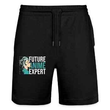 Future anime expert | Anime lovers | - Stanley/Stella Trainer Unisex Organic Jogging Shorts - black - Front - Nik (191cm) & Marisol (170cm)