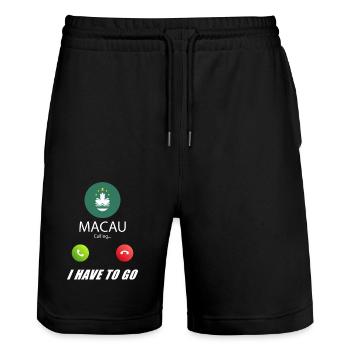 Macau ruft an Lusiger Flaggen Spruch - Stanley/Stella Unisex Bio Joggingshorts Trainer  - Schwarz - Vorne - Nik (191cm) & Marisol (170cm)