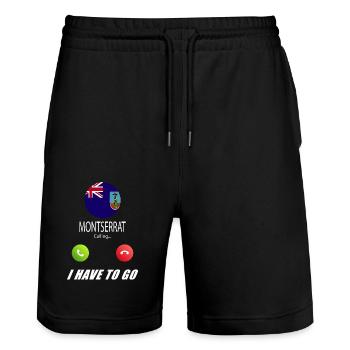 Montserrat calls to Lusiger flags saying - Stanley/Stella Trainer Unisex Organic Jogging Shorts - black - Front - Nik (191cm) & Marisol (170cm)