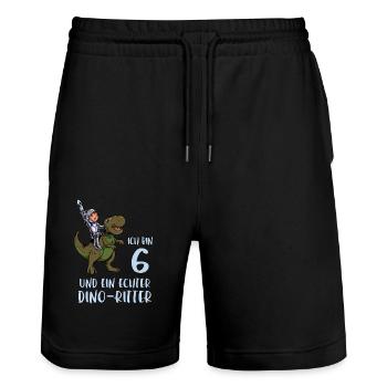 Geburtstagsshirt Dino Ritter - 6 Geburtstag Junge - Stanley/Stella Unisex Bio Joggingshorts Trainer  - Schwarz - Vorne - Nik (191cm) & Marisol (170cm)