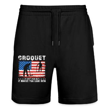 Croquet it isn't fun but it makes you look rich - Stanley/Stella Trainer Unisex Organic Jogging Shorts - black - Front - Nik (191cm) & Marisol (170cm)