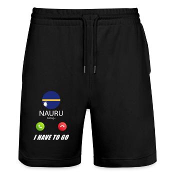 Nauru calls to Lusiger flags saying - Stanley/Stella Trainer Unisex Organic Jogging Shorts - black - Front - Nik (191cm) & Marisol (170cm)