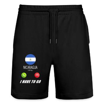 Nicaragua calls lusiger flags slogan - Stanley/Stella Trainer Unisex Organic Jogging Shorts - black - Front - Nik (191cm) & Marisol (170cm)