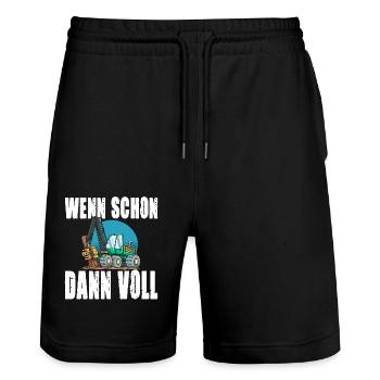Wenn schon dann voll - Waldarbeit Vollernter - Stanley/Stella Unisex Bio Joggingshorts Trainer  - Schwarz - Vorne - Nik (191cm) & Marisol (170cm)
