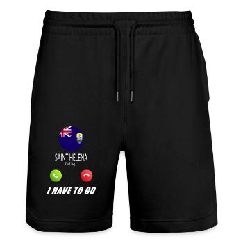 Saint Helena calls on Lusiger flags saying - Stanley/Stella Trainer Unisex Organic Jogging Shorts - black - Front - Nik (191cm) & Marisol (170cm)