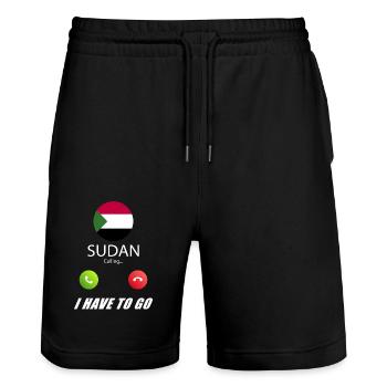 Sudan ruft an Lusiger Flaggen Spruch - Stanley/Stella Unisex Bio Joggingshorts Trainer  - Schwarz - Vorne - Nik (191cm) & Marisol (170cm)