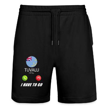 Tuvalu ruft an Lusiger Flaggen Spruch - Stanley/Stella Unisex Bio Joggingshorts Trainer  - Schwarz - Vorne - Nik (191cm) & Marisol (170cm)