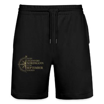 Norden Norddeutsch September Geburtstag Sprüche - Stanley/Stella Unisex Bio Joggingshorts Trainer  - Schwarz - Vorne - Nik (191cm) & Marisol (170cm)