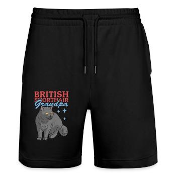 Britisch Kurzhaar Grandpa | Katzenpapa Geschenk - Stanley/Stella Unisex Bio Joggingshorts Trainer  - Schwarz - Vorne - Nik (191cm) & Marisol (170cm)