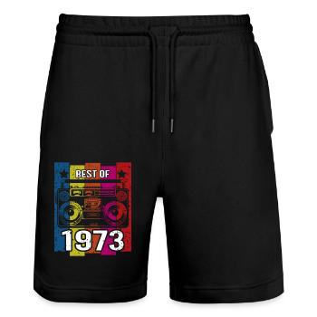 Meilleur de 1973 Stéréo Radio Cassette Player - Short de jogging bio TRAINER Stanley/Stella unisexe - noir - Devant - Nik (191cm) & Marisol (170cm)