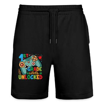 Level des 1. Jahres freigeschaltet - Stanley/Stella Unisex Bio Joggingshorts Trainer  - Schwarz - Vorne - Nik (191cm) & Marisol (170cm)