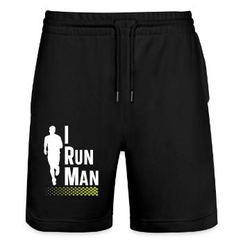 I Run Man | Vêtements de course | | de chemise de fitness - Short de jogging bio TRAINER Stanley/Stella unisexe - noir - Devant - Nik (191cm) & Marisol (170cm)