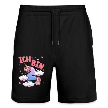 Ich Bin 2 Jahre Alt | Einhorn-thema | 2nd - Stanley/Stella Unisex Bio Joggingshorts Trainer  - Schwarz - Vorne - Nik (191cm) & Marisol (170cm)