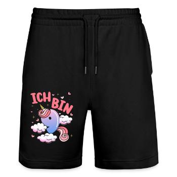 Ich Bin 9 Jahre Alt | Einhorn-thema | 9. - Stanley/Stella Unisex Bio Joggingshorts Trainer  - Schwarz - Vorne - Nik (191cm) & Marisol (170cm)