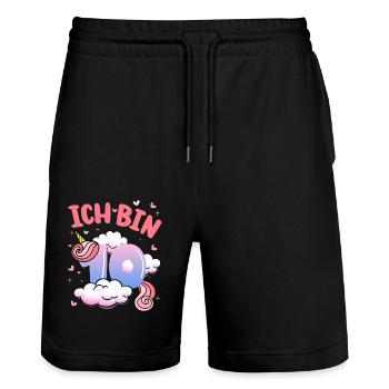 Ich Bin 10 Jahre Alt | Einhorn-thema | 10. - Stanley/Stella Unisex Bio Joggingshorts Trainer  - Schwarz - Vorne - Nik (191cm) & Marisol (170cm)