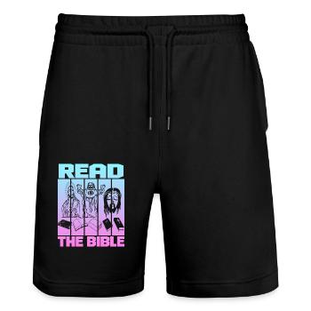 Lire la Bible - Short de jogging bio TRAINER Stanley/Stella unisexe - noir - Devant - Nik (191cm) & Marisol (170cm)