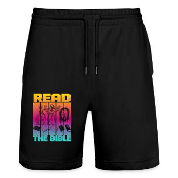 Lire la Bible - Short de jogging bio TRAINER Stanley/Stella unisexe - noir - Devant - Nik (191cm) & Marisol (170cm)