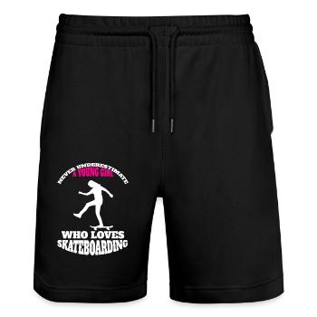Skateboard Skater Mädchen Skateboarding Longboard - Stanley/Stella Unisex Bio Joggingshorts Trainer  - Schwarz - Vorne - Nik (191cm) & Marisol (170cm)