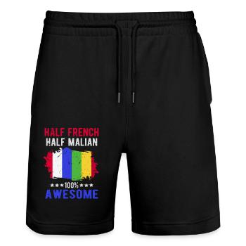 Moitié Français moitié malien - Short de jogging bio TRAINER Stanley/Stella unisexe - noir - Devant - Nik (191cm) & Marisol (170cm)