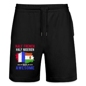Halb Franzose Halb Nigrer - Stanley/Stella Unisex Bio Joggingshorts Trainer  - Schwarz - Vorne - Nik (191cm) & Marisol (170cm)