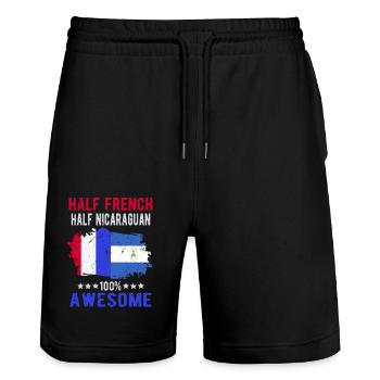 Halb Franzose Halb Nicaraguaner - Stanley/Stella Unisex Bio Joggingshorts Trainer  - Schwarz - Vorne - Nik (191cm) & Marisol (170cm)
