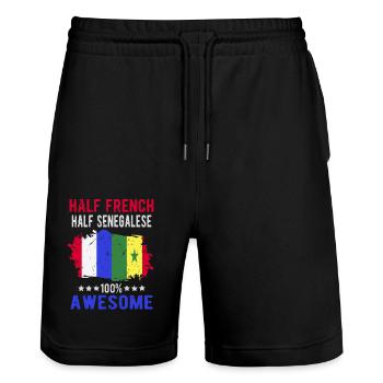 Half French Half Senegalese - Stanley/Stella Trainer Unisex Organic Jogging Shorts - black - Front - Nik (191cm) & Marisol (170cm)