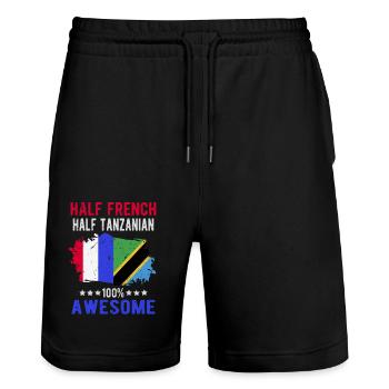 Moitié Français moitié tanzanien - Short de jogging bio TRAINER Stanley/Stella unisexe - noir - Devant - Nik (191cm) & Marisol (170cm)