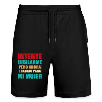 Retraite Maintenant Je Travaille Pour Ma Femme - Short de jogging bio TRAINER Stanley/Stella unisexe - noir - Devant - Nik (191cm) & Marisol (170cm)