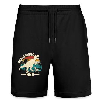 Papàsaurio Rex - Stanley/Stella Unisex Bio Joggingshorts Trainer  - Schwarz - Vorne - Nik (191cm) & Marisol (170cm)