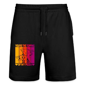 Valentinstag Pizza Partner Liebe - Stanley/Stella Unisex Bio Joggingshorts Trainer  - Schwarz - Vorne - Nik (191cm) & Marisol (170cm)